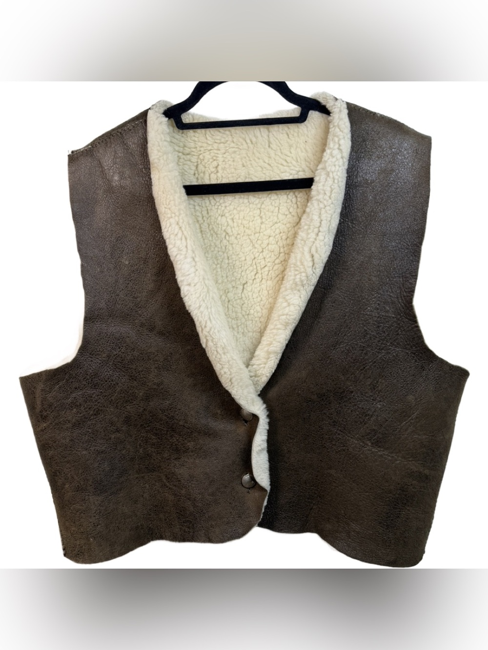 Leather Cream Shearling lining Vest with buffalo nickel buttons